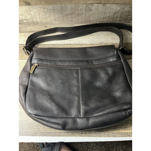 Le Donne Brown Flap Over Leather Shoulder Bag Double Straps - Picture 4 of 5